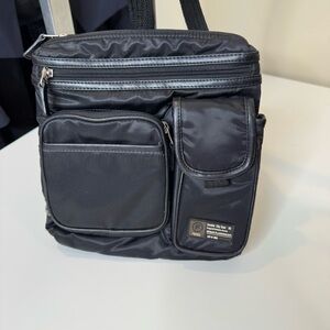 Fossil Black leather Nylon Crossbody Bag Multi-Pocket Travel Purse